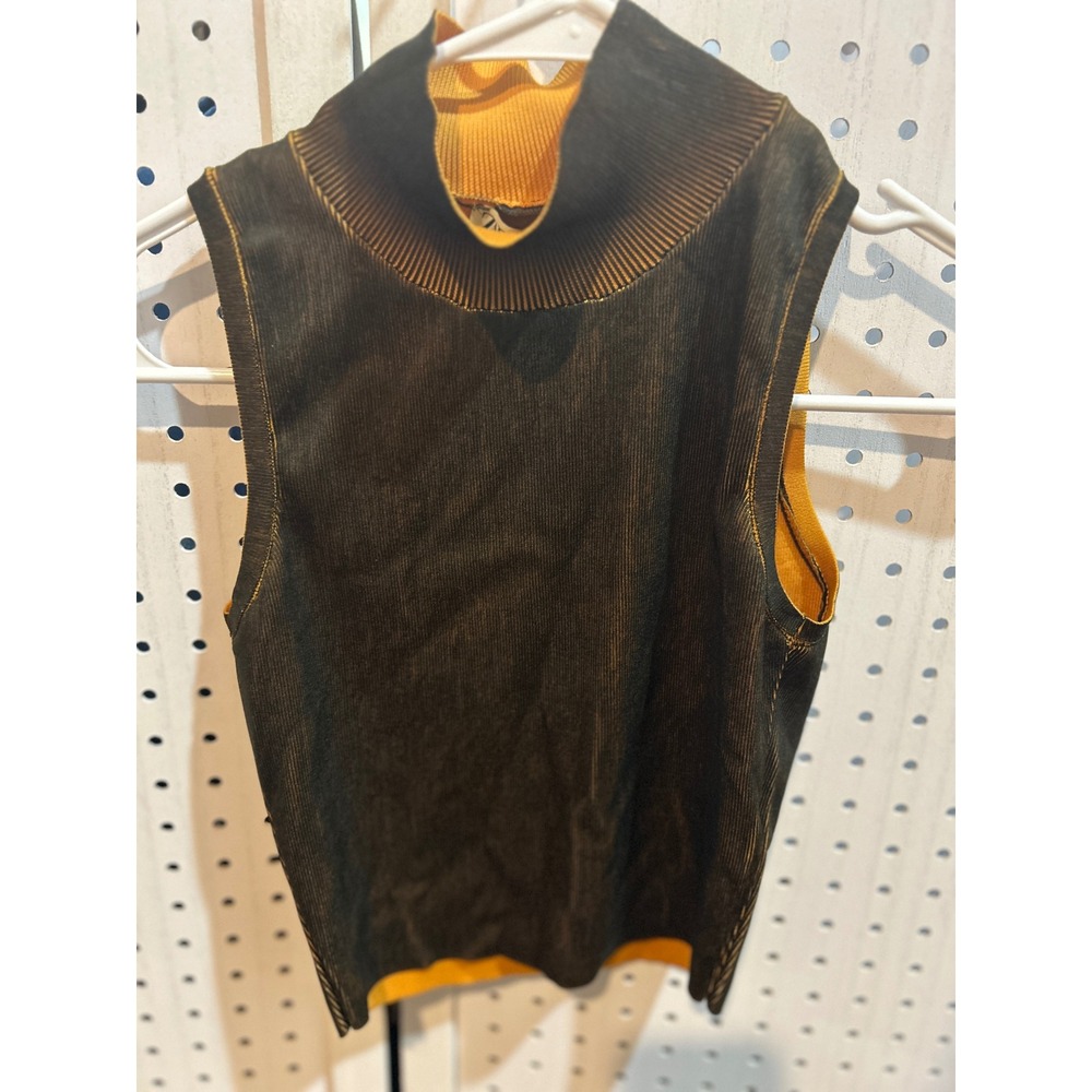 Zara XS Knit Ribbed Mock Neck Sleeveless‎ Top Olive Green Mustard Yellow